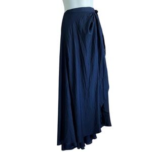 THE JETSET DIARIES TJD Elegant Navy Blue Wrap Maxi Skirt, Flowing & Silky. M NWT